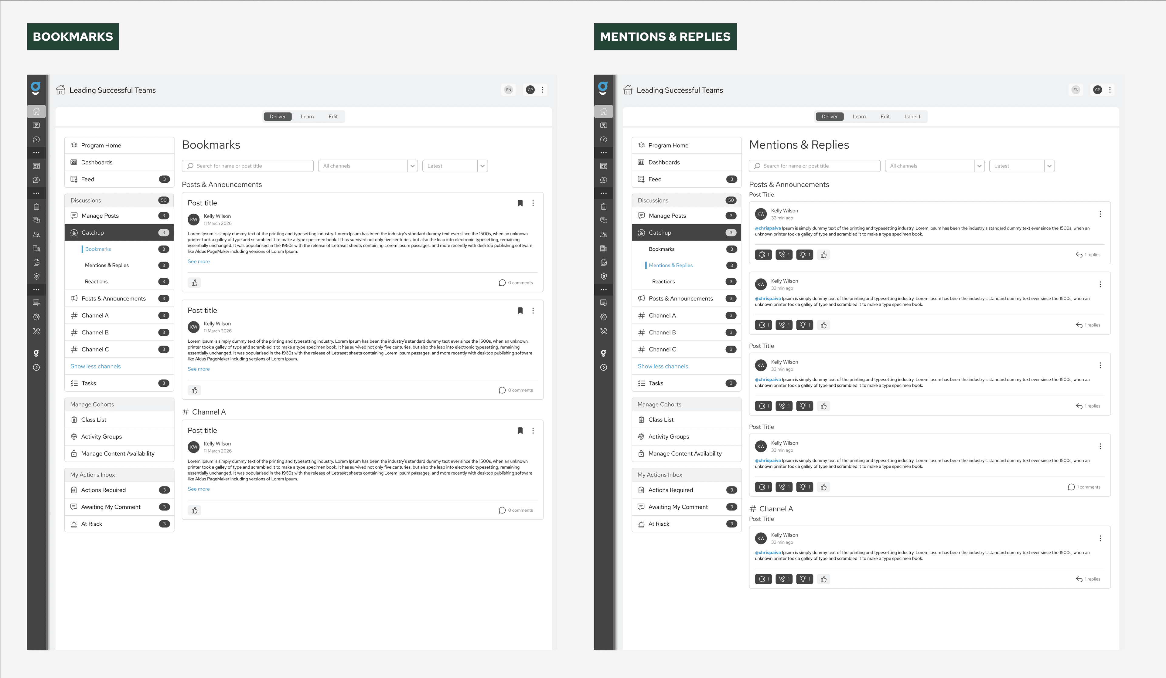 Catchup interface surfacing recent and relevant Discussion Boards activity.