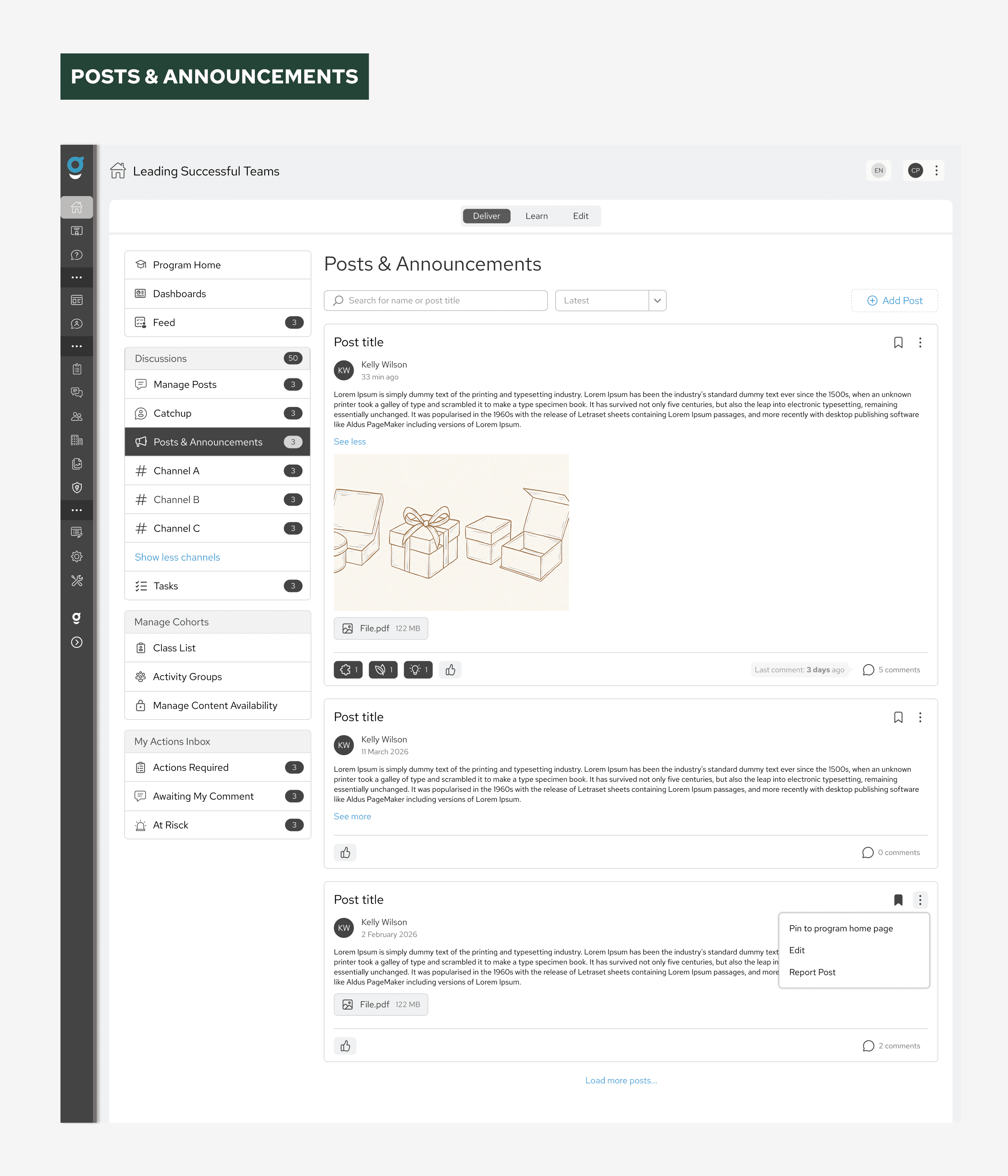 Discussion Boards channel view showing a focused space for conversation.