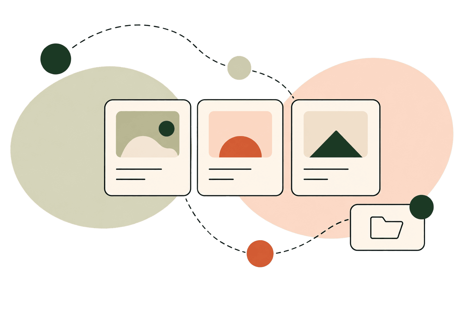 Illustration of three project cards and a folder connected through a visual system.